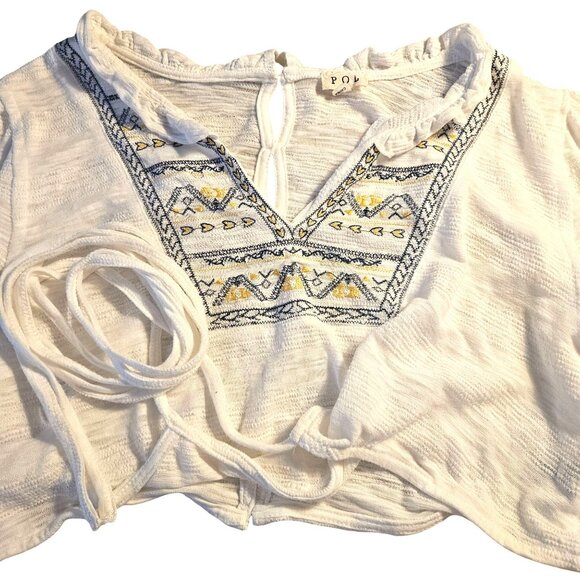 Pol White M Peasant Top Boho Embroidered Festival Cottagecore Romantic - Picture 6 of 15